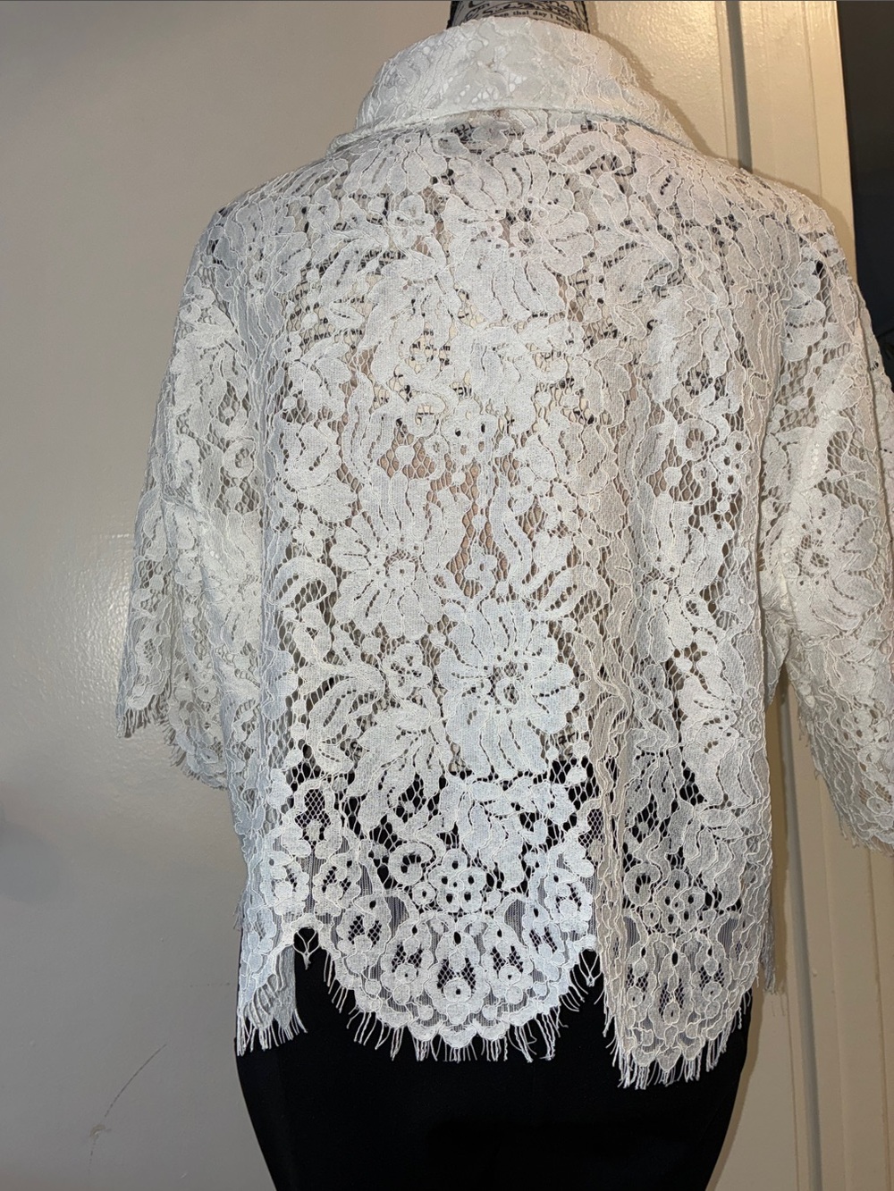 White Lace Button-Down Shirt - Women's Short Sleeve Boutique Brand:Sweet Generis - Picture 9 of 16